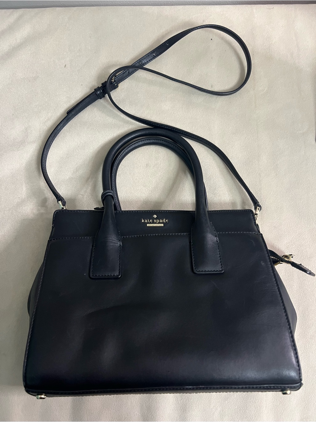 Kate Spade New York Black Leather Satchel Crossbody Purse Top Handle Bag